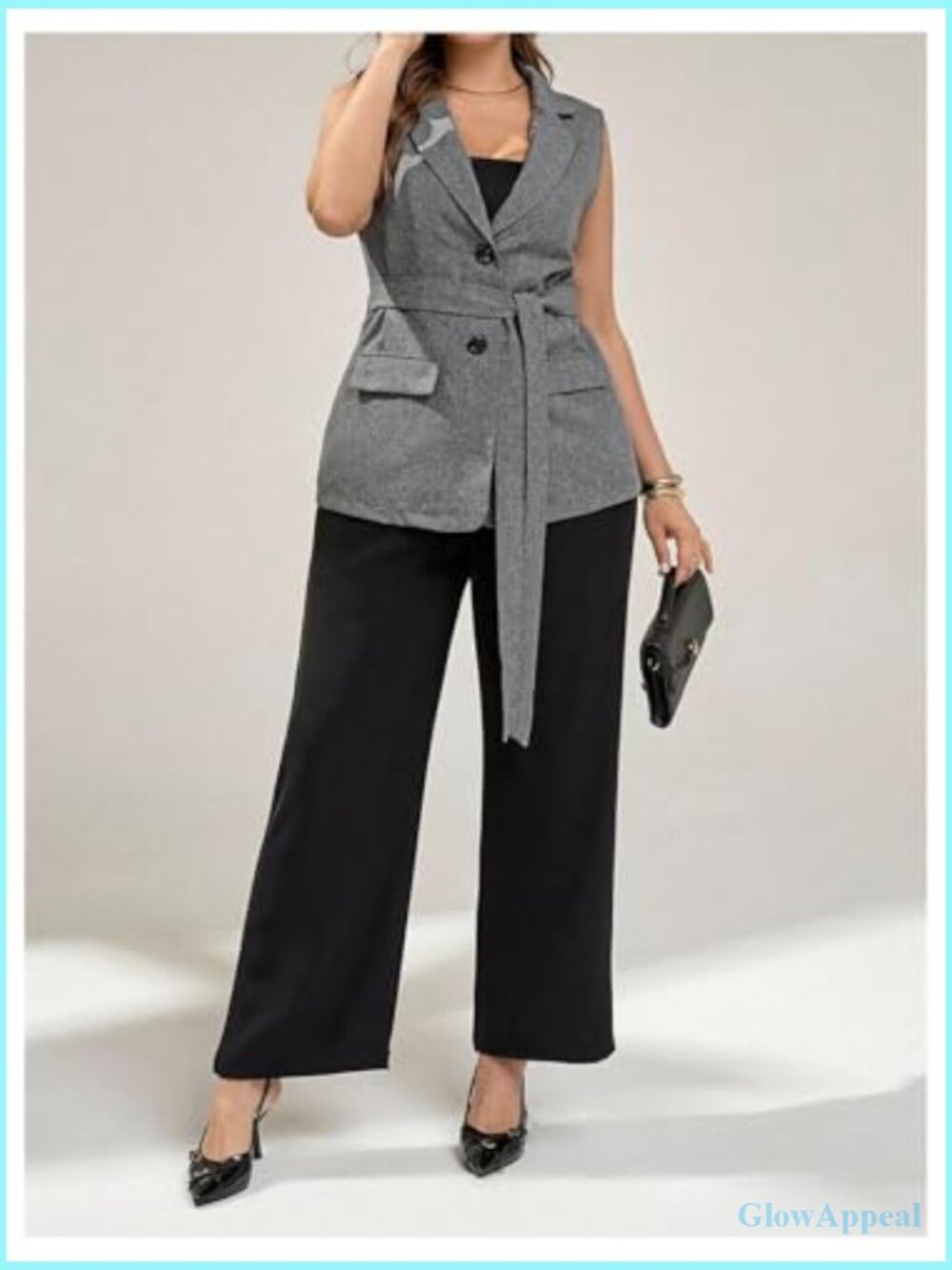 Plus Size Sleeveless Blazer Vest Business Casual Work Jacket - Picture 4 of 5
